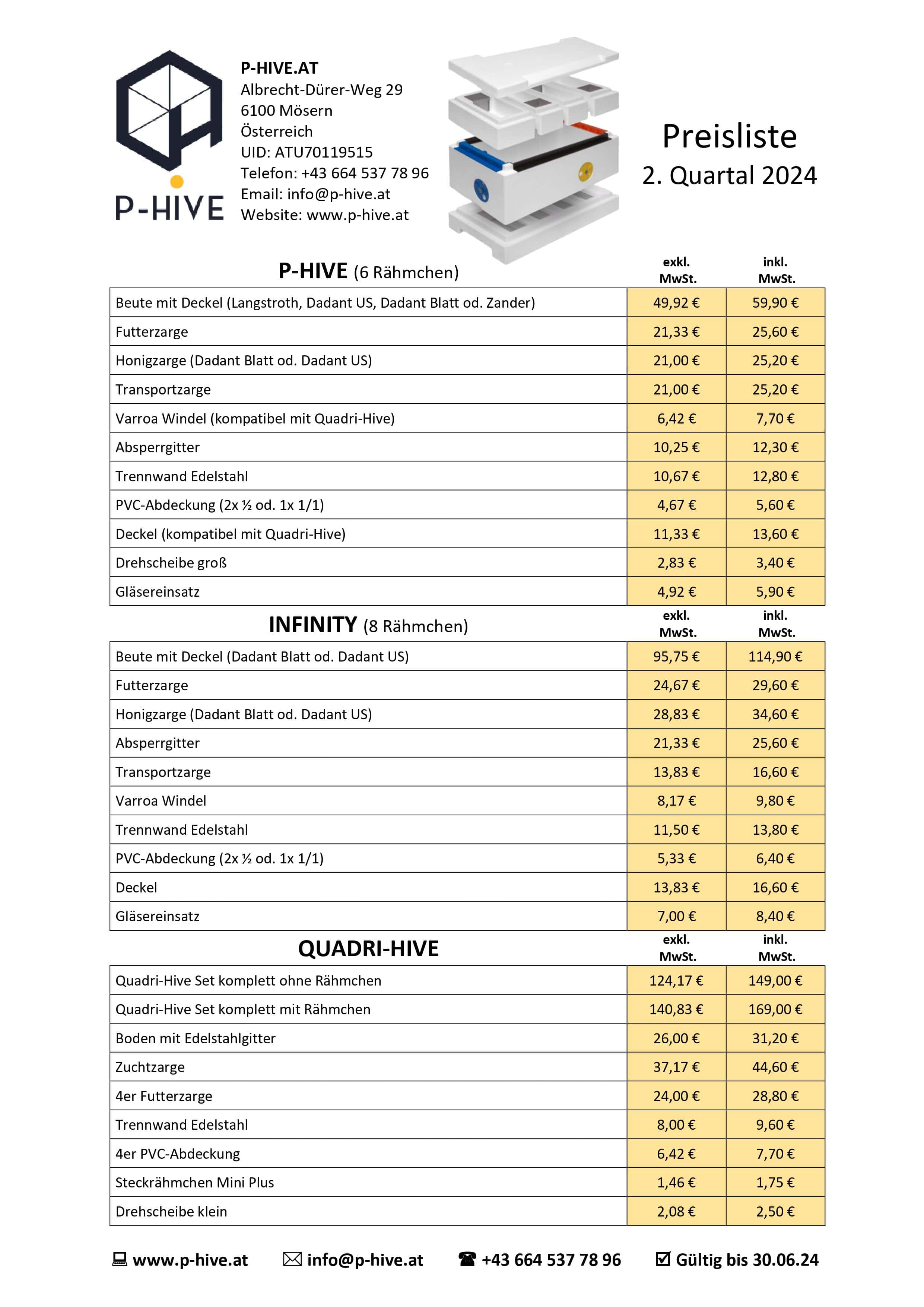 P-Hive Quadri Hive Infinity Preisliste