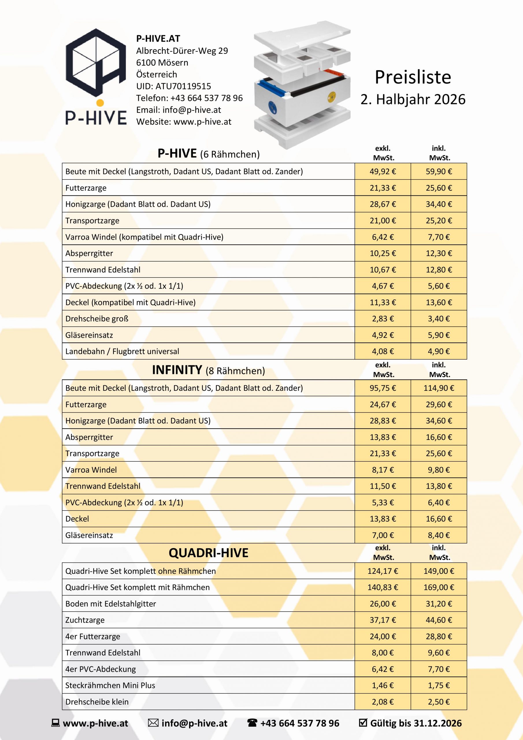 P-Hive Quadri Hive Infinity Preisliste